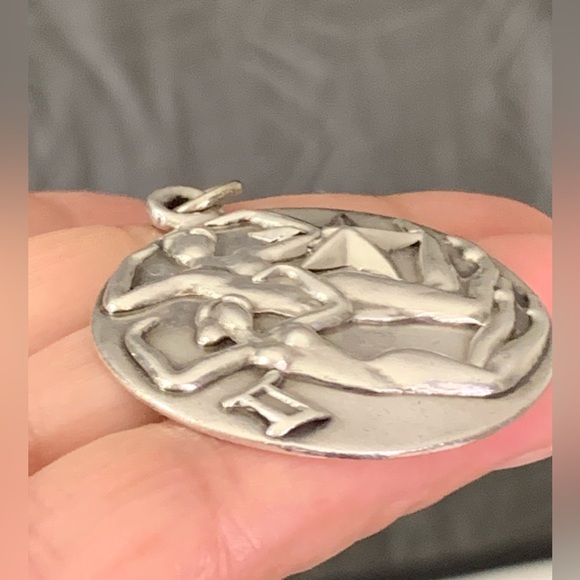 Vintage 1950s Margot De Taxco Zodiac Sterling Silver Gemini Pendant Necklace 24” - Picture 8 of 15